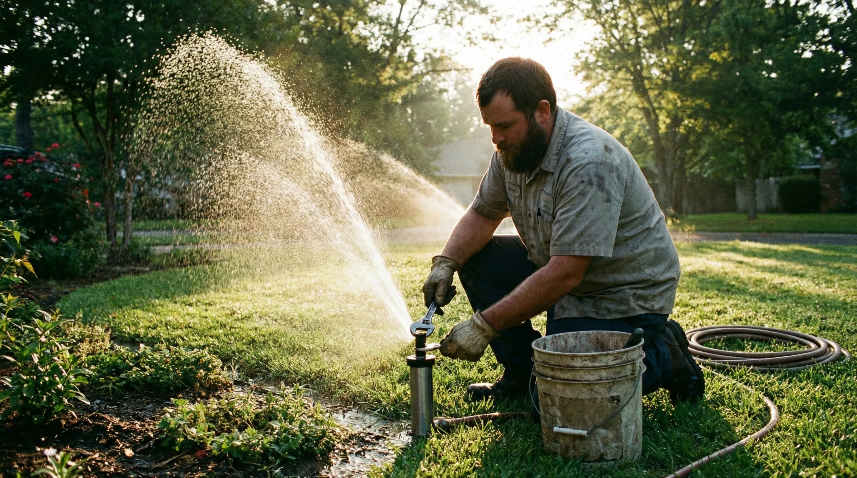 Irrigation field service professional at work