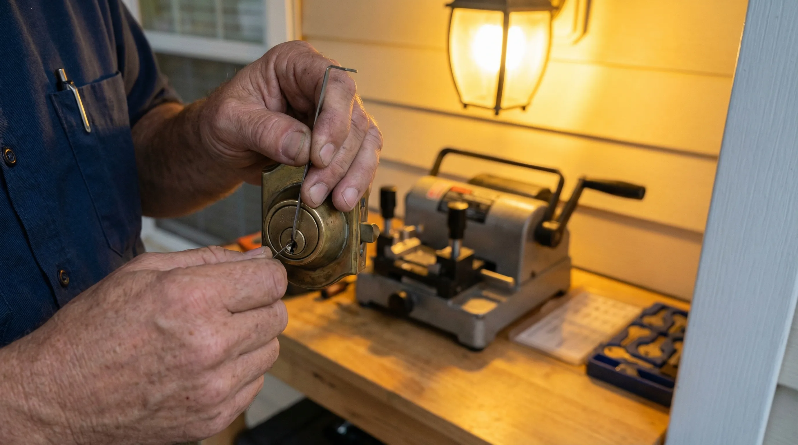 Locksmith field service professional at work