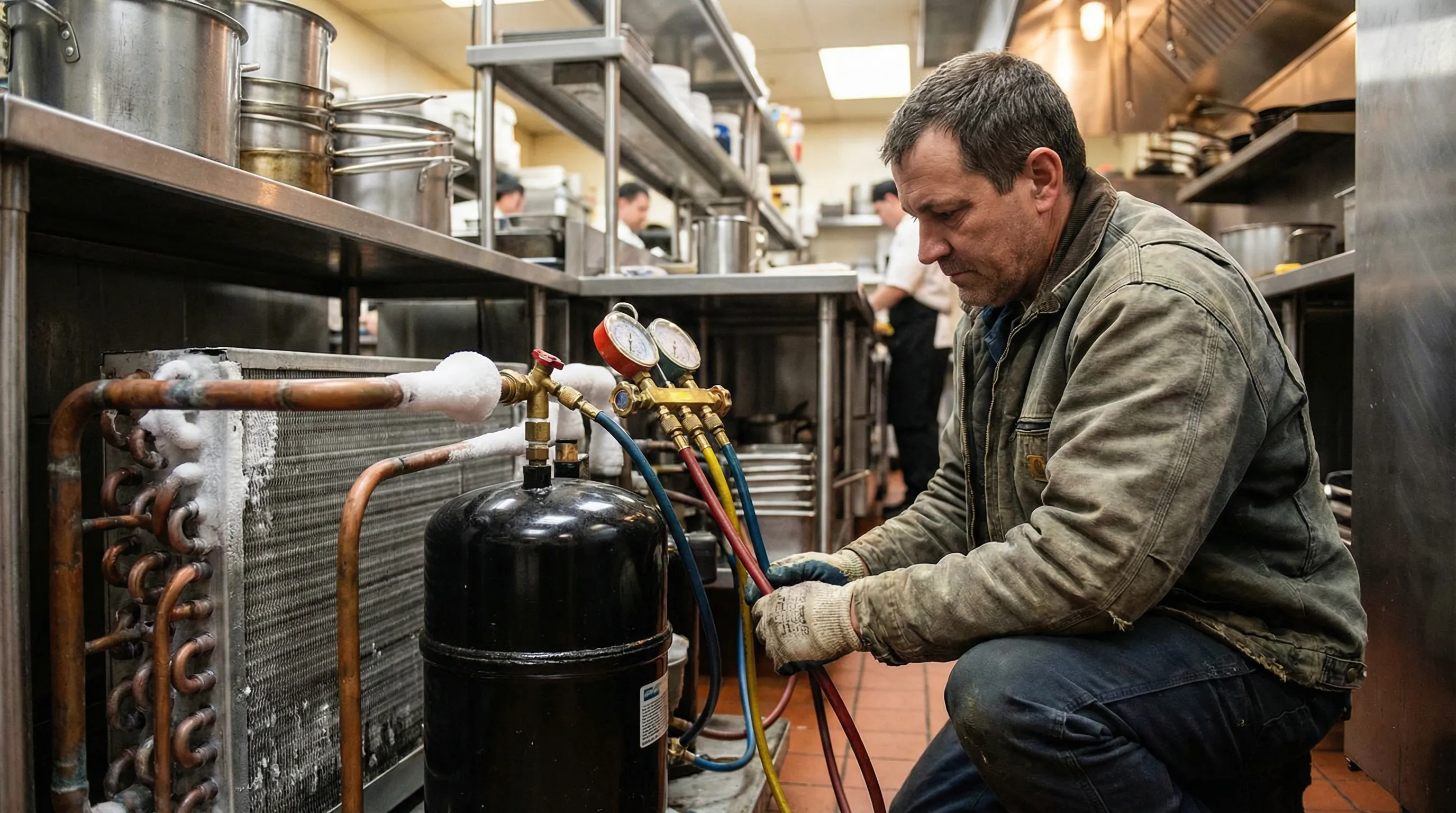 Refrigeration field service professional at work