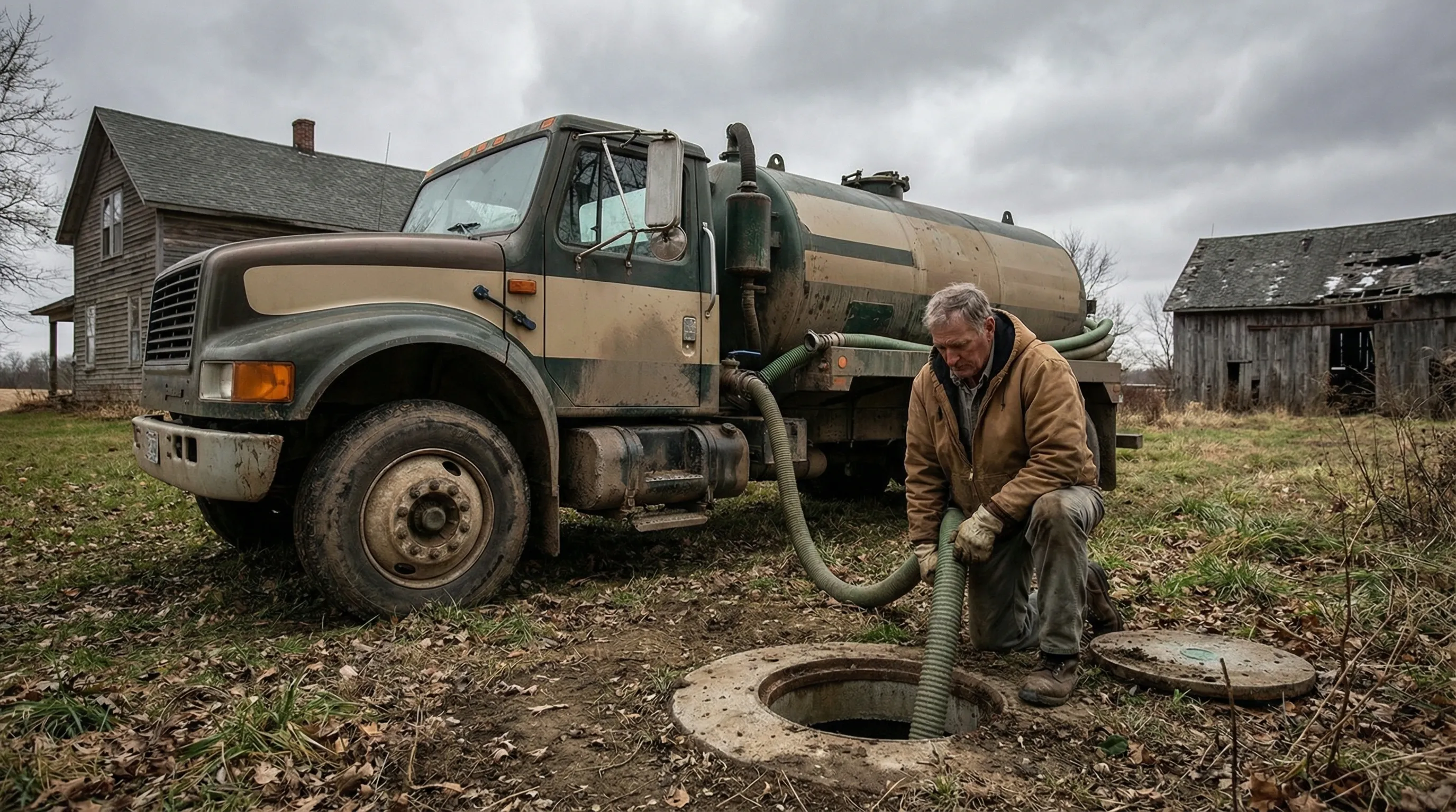 Septic field service professional at work